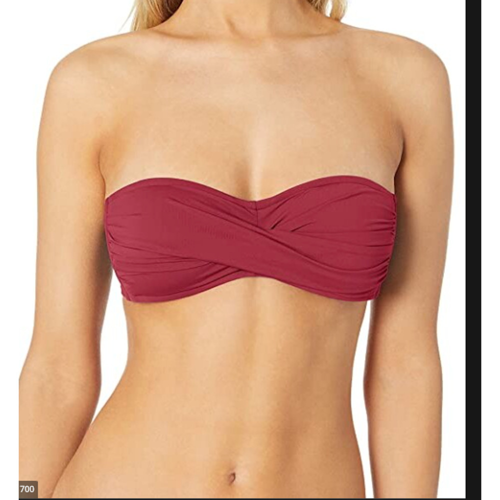 Shoshanna Syrah Bandeau Swim Bikini Sheen Top Burgundy Red Cup Sz C Medium NWT